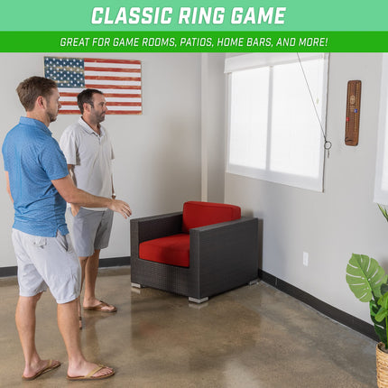 GoSports Hook 21 Ceiling Mount Ring Swing Game - Play Indoors or Outdoors - Brown
