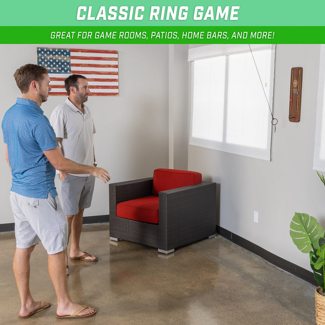 GoSports Hook 21 Ceiling Mount Ring Swing Game - Play Indoors or Outdoors - Brown