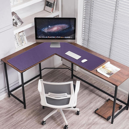 Mydours L-Shape Desk Pad, (95+95) x33cm Large PU Leather Corner Desk Mat Blotter, XXL Large Waterproof Gaming Mouse Pad, Desktop Protector for Computer Keyboard Home Office (Purple)
