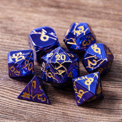Metal Dice for DND - Ancient Cracked Lightning – Purple Gold Cracks