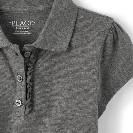 The Children's Place Girls Short Sleeve Ruffle Pique Polo Multipack, Dark Gray 3-Pack, Medium