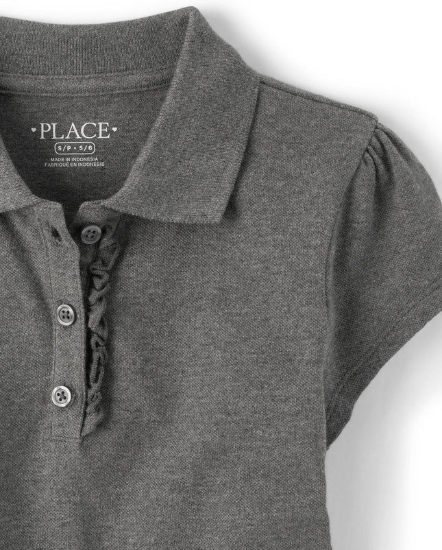 The Children's Place Girls Short Sleeve Ruffle Pique Polo Multipack, Dark Gray 3-Pack, XX-Large