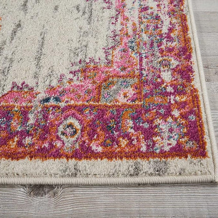 Tapis de Couloir Nourison PSN03 Passion Vintage Vieilli Ivoire/Fuchsia 66 cm x 229 cm