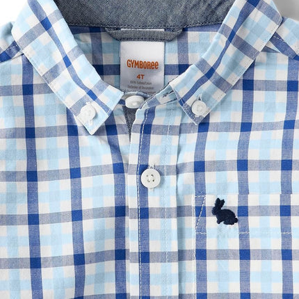 Gymboree Baby Boys' and Toddler Long Sleeve Button Up Shirt, Blue Plaid, 8