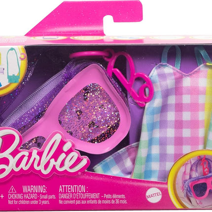Mattel Barbie HRH50 Fashion Set - Summer Outfit with Dress & Sunglasses Bag - 5 Accessories - For Barbie Dolls - Ages 3+