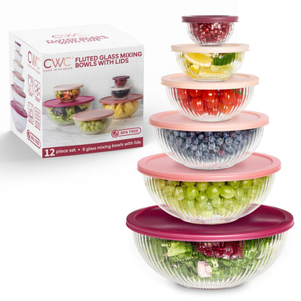 Cook with Color 12 Pc Glass Mixing Bowl Set with L