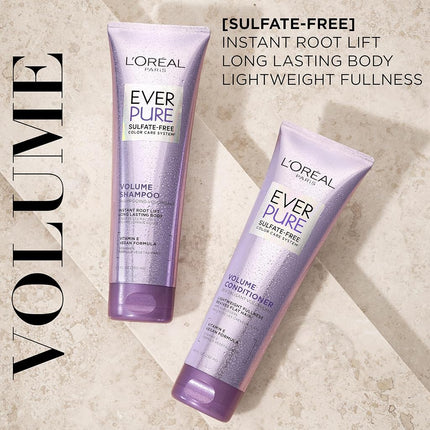 L'Oreal Paris EverPure Volume Sulfate Free Shampoo and Conditioner Kit for Color-Treated Hair, Volume + Shine for Fine, Flat Hair, with Lotus Flower (8.5 Fl; Oz each) (Packaging May Vary)