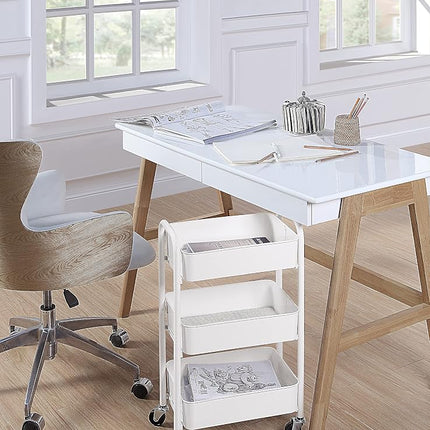 SunnyPoint Chariot de rangement mobile compact en métal à 3 niveaux – Chariot de service de cuisine/sous le bureau avec roulettes (WHT, Compact (15,5" X 26,8" X 10,27"))