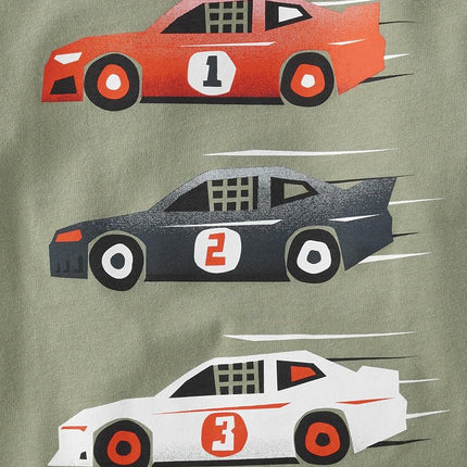Camiseta gráfica de manga corta de 3 piezas para niño y niño pequeño de The Children's Place, diseño de coche de carreras/trío de coches de carreras/escena de coches de carreras, 3T
