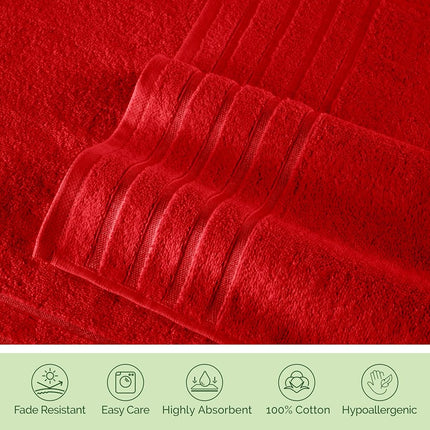 Juego de toallas de baño de viscosa Elegant Comfort de 6 piezas con 4 líneas a rayas, 100% algodón turco, toallas de baño altamente absorbentes que incluyen 2 toallitas, 2 toallas de mano y 2 toallas de baño (rojo)