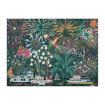 Galison Fireworks Jubilee – 1000 Piece Foil Jigsaw Puzzle Featuring Beautiful Artwork Of Fireworks Overlooking Boats On The Water
