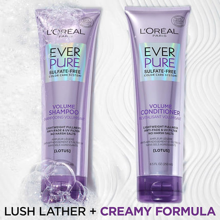L'Oreal Paris EverPure Volume Sulfate Free Conditioner for Color-Treated Hair, Volume + Shine for Fine, Flat Hair, with Lotus Flower, 2 Count (8.5 Fl; Oz each) (Packaging May Vary)