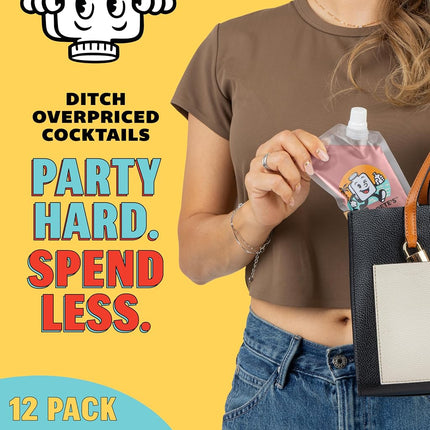 GoPong Sneaky Pete's Liquor Pouches - 12 Pack Hidden Plastic Flasks - 8 oz Alcohol Pouch Containers