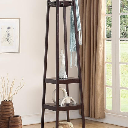 Roundhill Furniture Vassen Coat Rack with 3-Tier Storage Shelves, Espresso