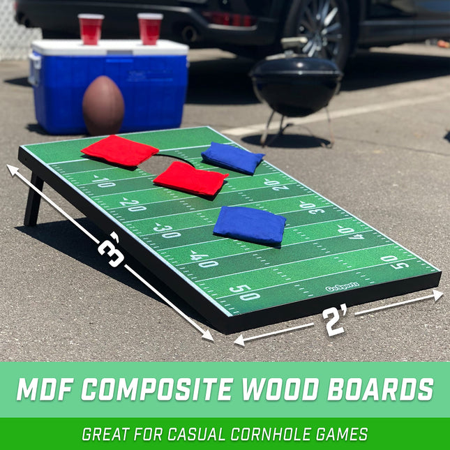 GoSports 3 x 2 ft Football Design Cornhole Game Set - Includes Two 3 x 2 ft Boards, 8 Bean Bags, and Carry Case
