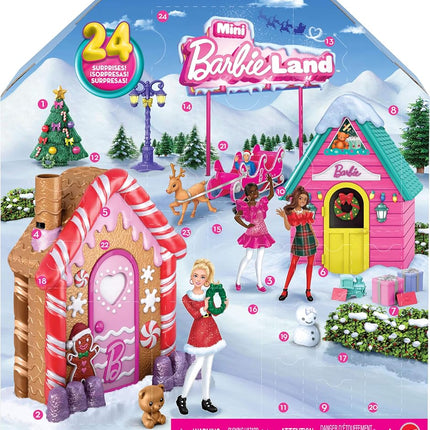 Barbie Mini Barbie Land Collectible 2025 Advent Calendar with 1.5-Inch Dolls & 24 Days of Surprises, Winter Village Play Areas for Storytelling Fun
