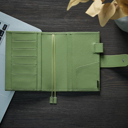 Ox Knight Leather A6 Notebook Cover - Deluxe Planner Cover Fits Hobonichi Techo, Stalogy, Midori MD Planner, and More - with Pen Loop, Card Slots, Back Pocket, and Bookmarks (Green), 5.12Wx6.61L