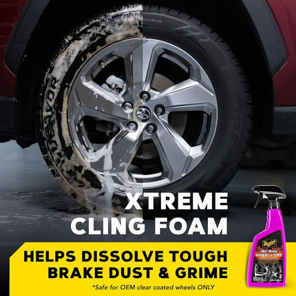 Meguiar's Hot Rims Factory Equipped Wheel and Tyre Cleaner, 24 oz | Xtreme Cling Foaming Formula Dissolves Brake Dust and Grime | Safe on Factory Painted and Clear Coated Wheels | Easy Spray and Rinse