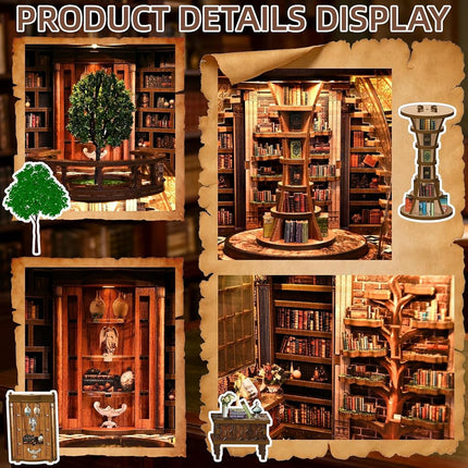 Book Nook Kits for Adults - CRIOLPO DIY Miniature House 3D Wooden Puzzle with Sensor LED Light - Bookshelf Decor Bookend Craft Kit for Teens