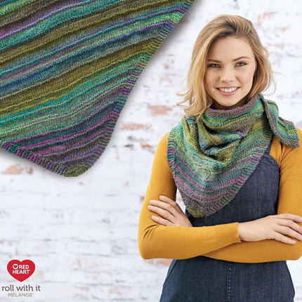 Red Heart Roll with It Melange Yarn, 3 Pack, Green Room 3 Count
