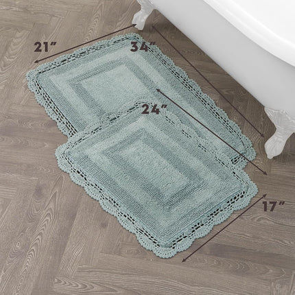 Laura Ashley Crochet Cotton 17x24/21x34 in. 2-Piece Bath Rug Set, Aqua
