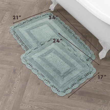 Juego de 2 alfombras de baño de ganchillo de algodón de Laura Ashley de 43x61/53x86 cm, Aqua