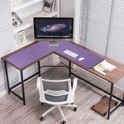 Mydours L-Shape Desk Mat, 115x115x40cm Extra Large PU Leather Desk Pad Blotter, XXL Large Waterproof Gaming Mouse Pad, Desktop Protector for Computer Keyboard Home Office (Purple)