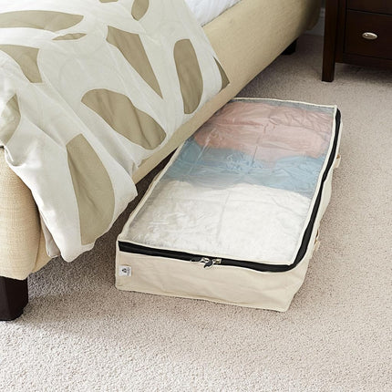 Household Essentials Cedarline Under Bed Storage Bag, Heavy-Duty Cotton Canvas, Textured PEVA Top with Durable 3-Sided Zipper, Front Handles, Foldable, Space-Saving, Natural