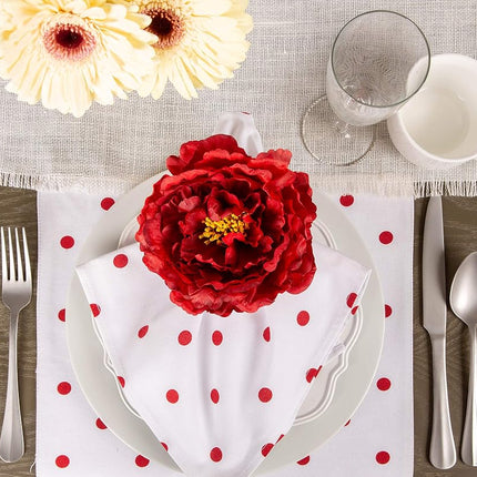 DII Beautiful Peony Flower Napkin Rings Deep Red, 4 Piece