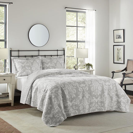 Laura Ashley Cotton Reversible Bedding with Matching Shams, Lightweight Home Decor Ideal for All Seasons, Venetia Grey, Twin Quilt