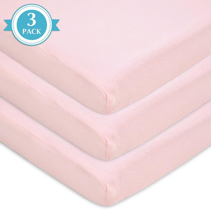 American Baby Company 3 Pack 100% Natural Cotton Fitted Mini Crib Sheets 38" x 24" - Soft & Breathable Small Nesting Portable Sheets, Fits Pack N Play Mattresses, Pink, for Boys & Girls