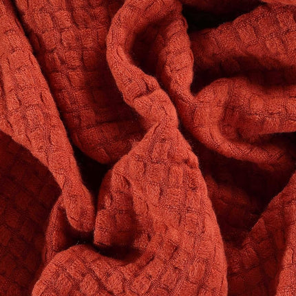 CREVENT 127x152cm Farmhouse Breathable Lightweight Spring Summer Fall Knit Throw Blanket for Couch Chair (Burnt Orange/Rust Brick Red - Waffle)
