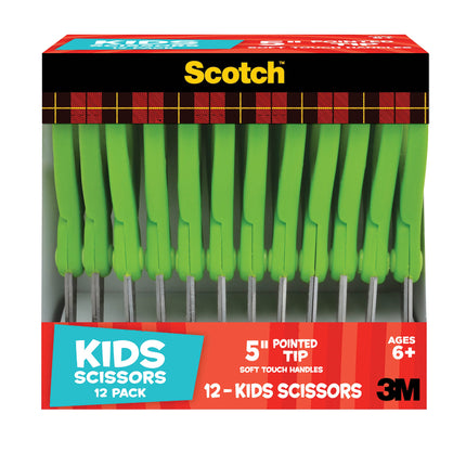 Scotch Ciseaux pour enfants à pointe souple de 5 po, paquet de 12 pour enseignants, vert (1442P-12) - Lot de 6