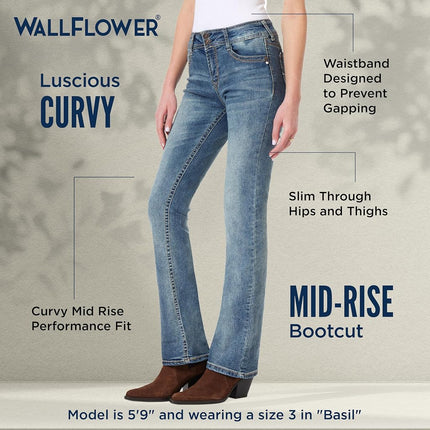 WallFlower Women's Instastretch Luscious Curvy Bootcut Jeans, Basil, 5 Long