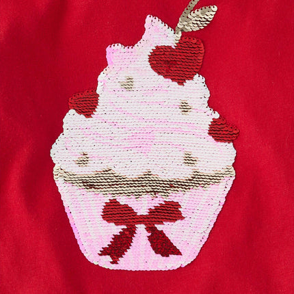 The Children's Place Girls' Long Sleeve Graphic Top with Back Detail, Red Cupcake, X-Small