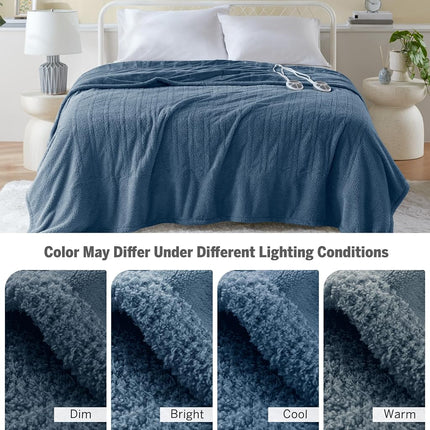 Manta Eléctrica Serta Térmica, Manta Eléctrica Tamaño Queen, Suave, Cálida, Difusa, Manta Calefactora Queen para Oficina, Sofá, Temporizador de Apagado Automático de 1-12 Horas, 10 Niveles de Calentamiento, Certificación ETL, Queen 84" x 90" Azul Marino