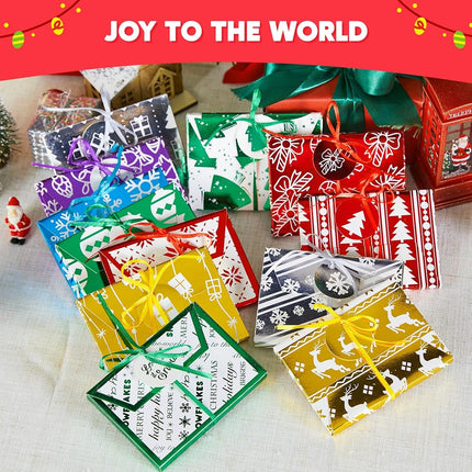 JOYIN 12PCS Gift Card Boxes Holder Unique for Christmas, Christmas Fancy Foil Gift Card Boxes with Ribbon, 4.5" x 3.25" x 0.4" Decorative Wrapped Envelopes, 12 Design Holiday Xmas Party Present Decor