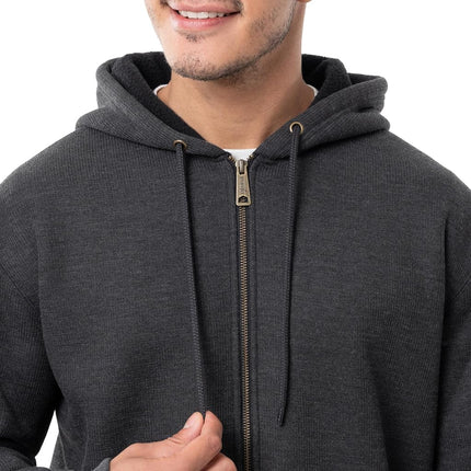 Wrangler Men's Thermal Sherpa Zip Hoodie, Charcoal Heather/Black, L