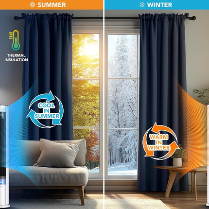 Deconovo Blackout Curtains Panels for Bedroom - Thermal Insulated Rod Pocket Room Darkening Drapes, Noise-Reducing Curtains, 38W x 72L Inch, Navy Blue, 2 Panels