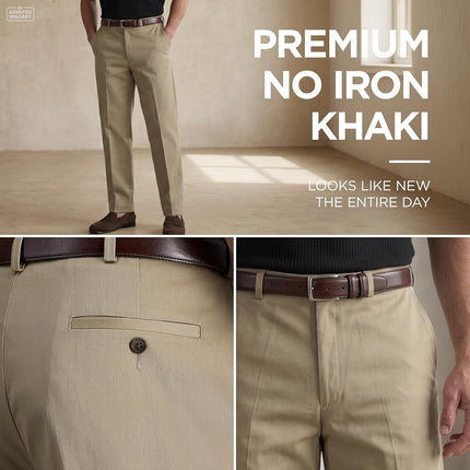 Haggar mensHC10884Premium No Iron Classic Fit Expandable Waist Plain Front Casual Pants - Beige - 40W x 29L