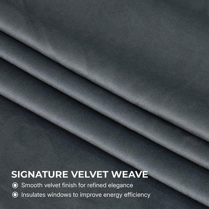 HPD Half Price Drapes Velvet Blackout Curtains/Drapes - 96 Inches Long 1 Panel Blackout Curtain Signature Pleated for Living Room & Bedroom - 25W X 96L, Natural Grey