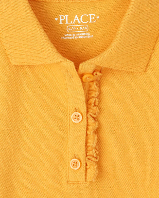 The Children's Place Girls Short Sleeve Ruffle Pique Polo Shirt, Yellow Pencil 2 Pack, XX-Large US, Yellow, XX-Large