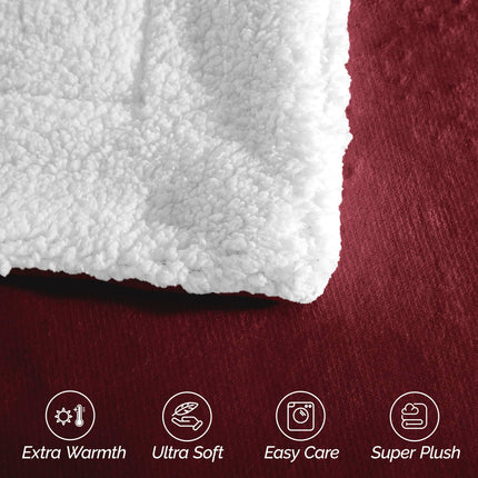 Elegant Comfort Ultra Soft Reversible Flannel Sherpa Blanket - Cozy Silky Fleece Throw for Couch, Bed - Plush Fuzzy Warm Winter Blanket for Gift, Twin XL, Burgundy