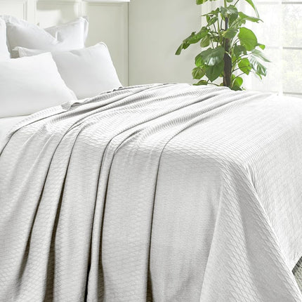 Superior Diamond Weave Blanket, 100% Cotton Cover for Home, Couch, Bed, Soft, Warm Blankets, Boho Aesthetic, Comfy, Cozy, and Cute Covers, Decorative Bedding Essentials, Twin, Platinum