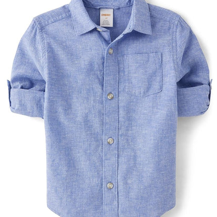 Gymboree y camisas de manga larga con botones para niños pequeños, Boy That's Blue, de 12 a 18 meses