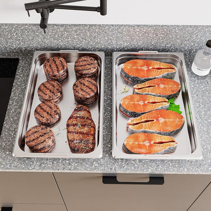 RIEDHOFF 6 Pack Table Pan, 6-inch Deep, Food Grade Stainless Steel Pan Set with Handles for Catering &Party
