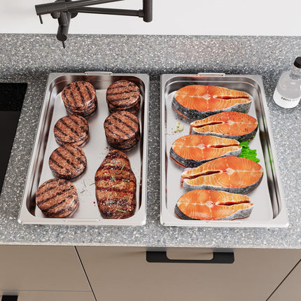 RIEDHOFF 6 Pack Table Pan, 6-inch Deep, Food Grade Stainless Steel Pan Set with Handles for Catering &Party
