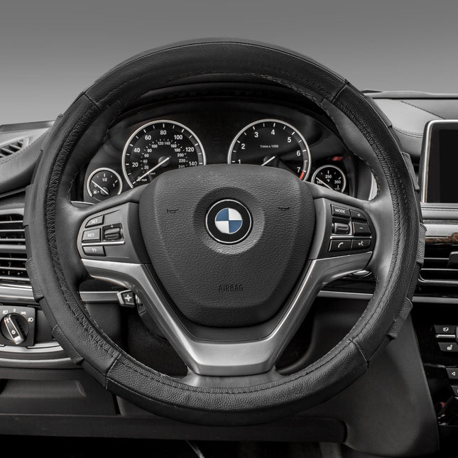 Housse de volant sport en cuir véritable FH Group, taille universelle, pour la plupart des voitures et SUV, noir
