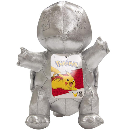 Pokémon 25º Aniversario Peluche Squirtle Plateado de 8" - Edición Limitada Juguete de Peluche Tortuga Plateada Brillante - 2+