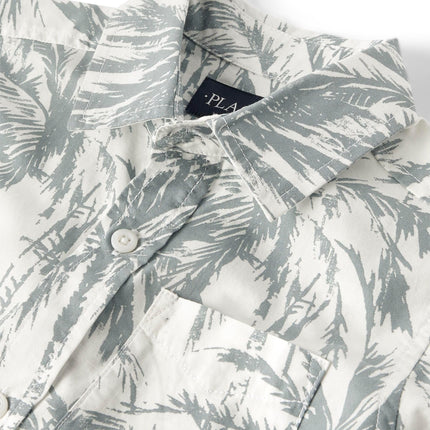 The Children's Place Boys' Short Sleeve Button Down Shirt, Fin Gray Hawaiian, Medium